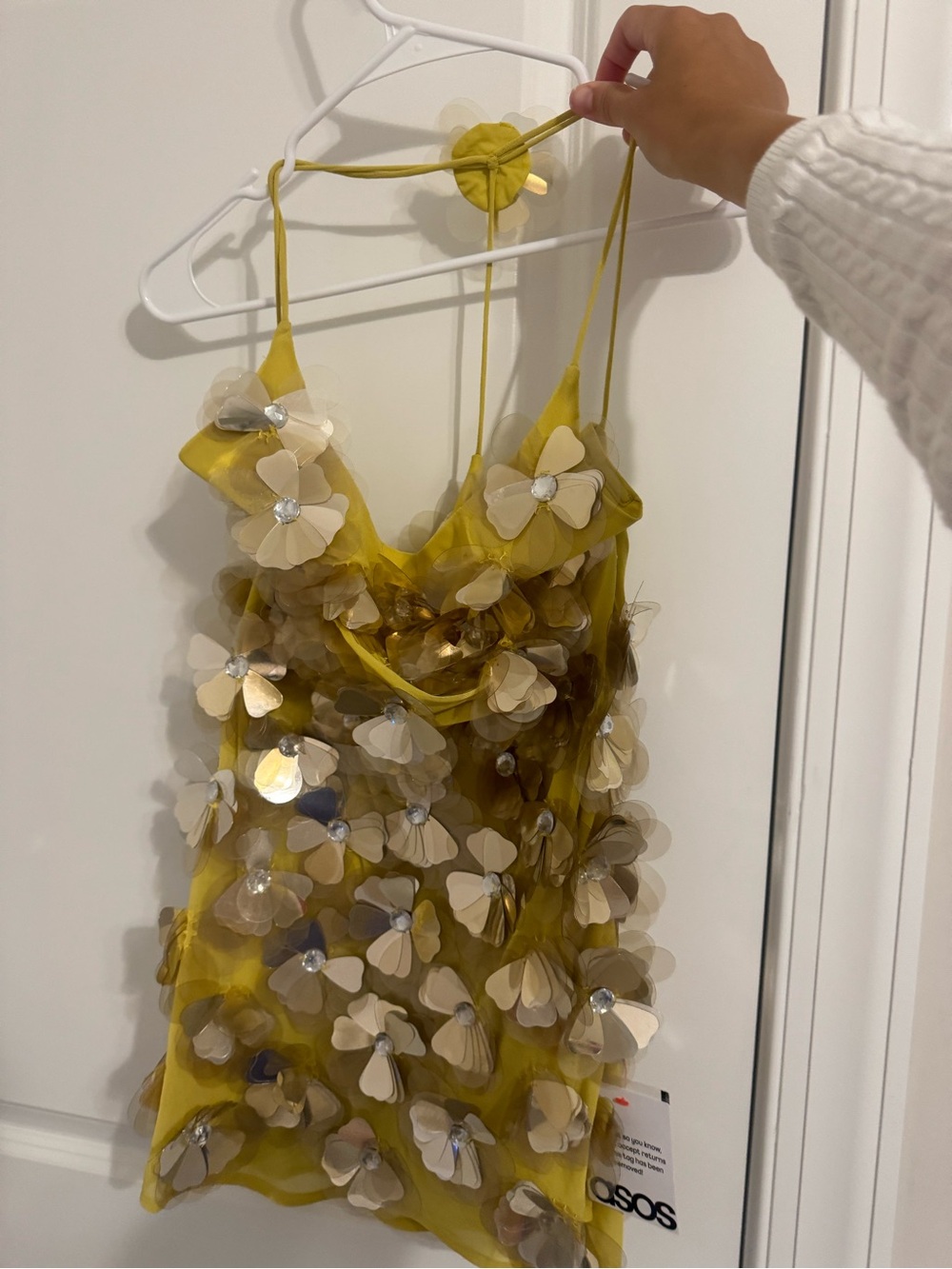 ASOS DESIGN 3D floral sequin cami mini dress in yellow - Picture 4 of 8